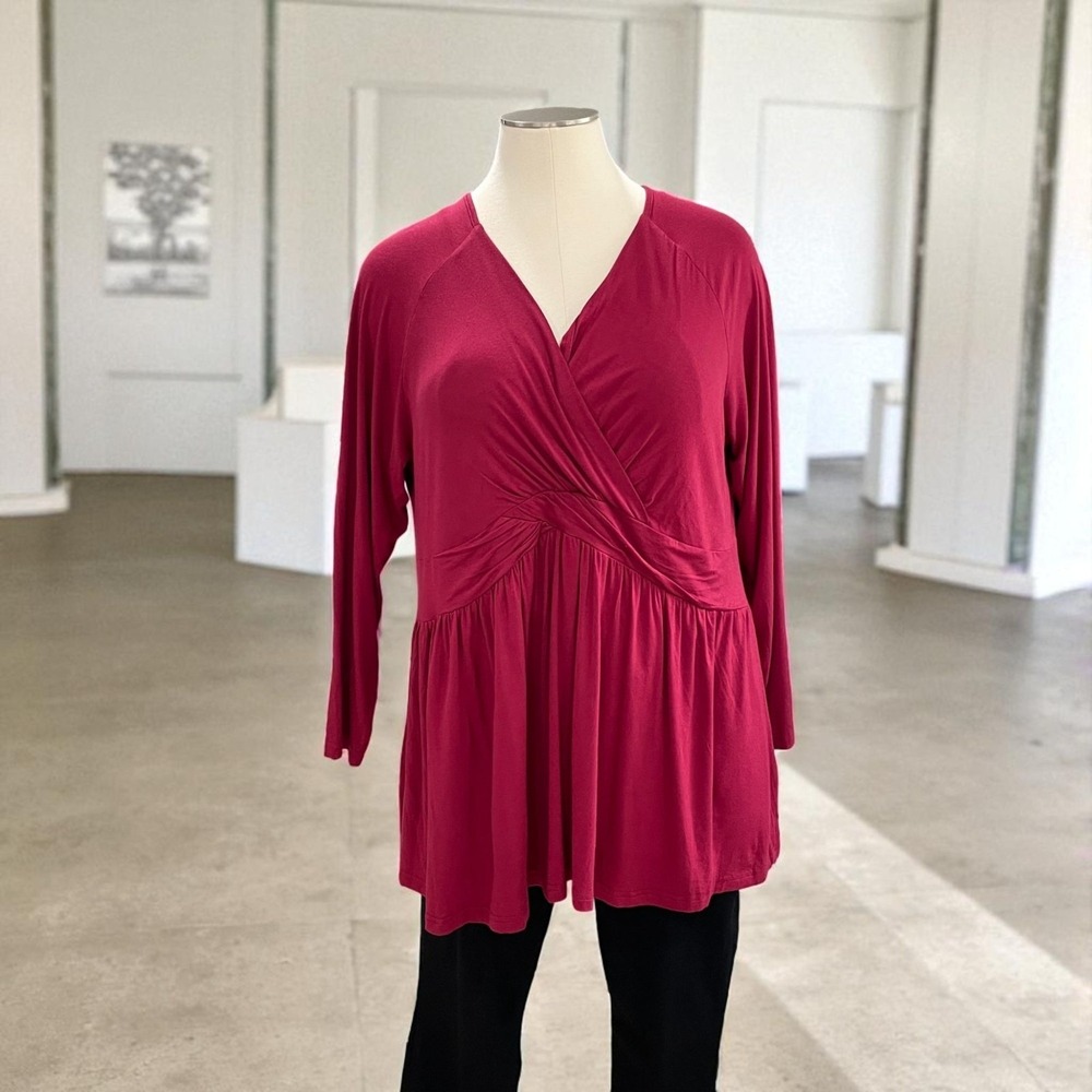 Plus‎ Size Burgundy Wrap Front Peplum Top 3XL Coquette SoftCore Feminine Fall